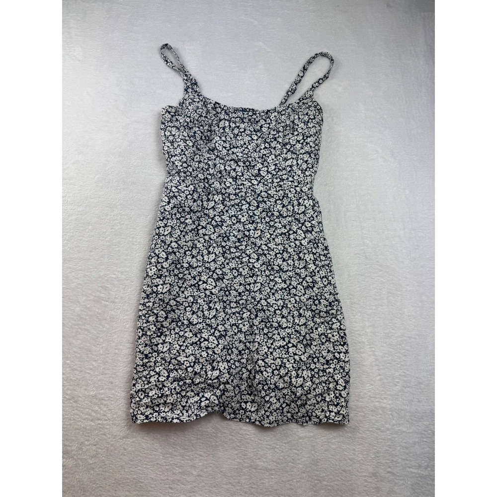 Old Navy Womens Floral Linen Blend Mini Dress Navy Blue White Small Smocked Back